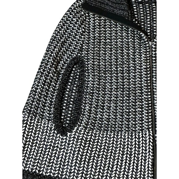 DKNY JEANS XL BLack White silver PONCHO Full Zip Front Chunky Knit Sparkle - Picture 6 of 14